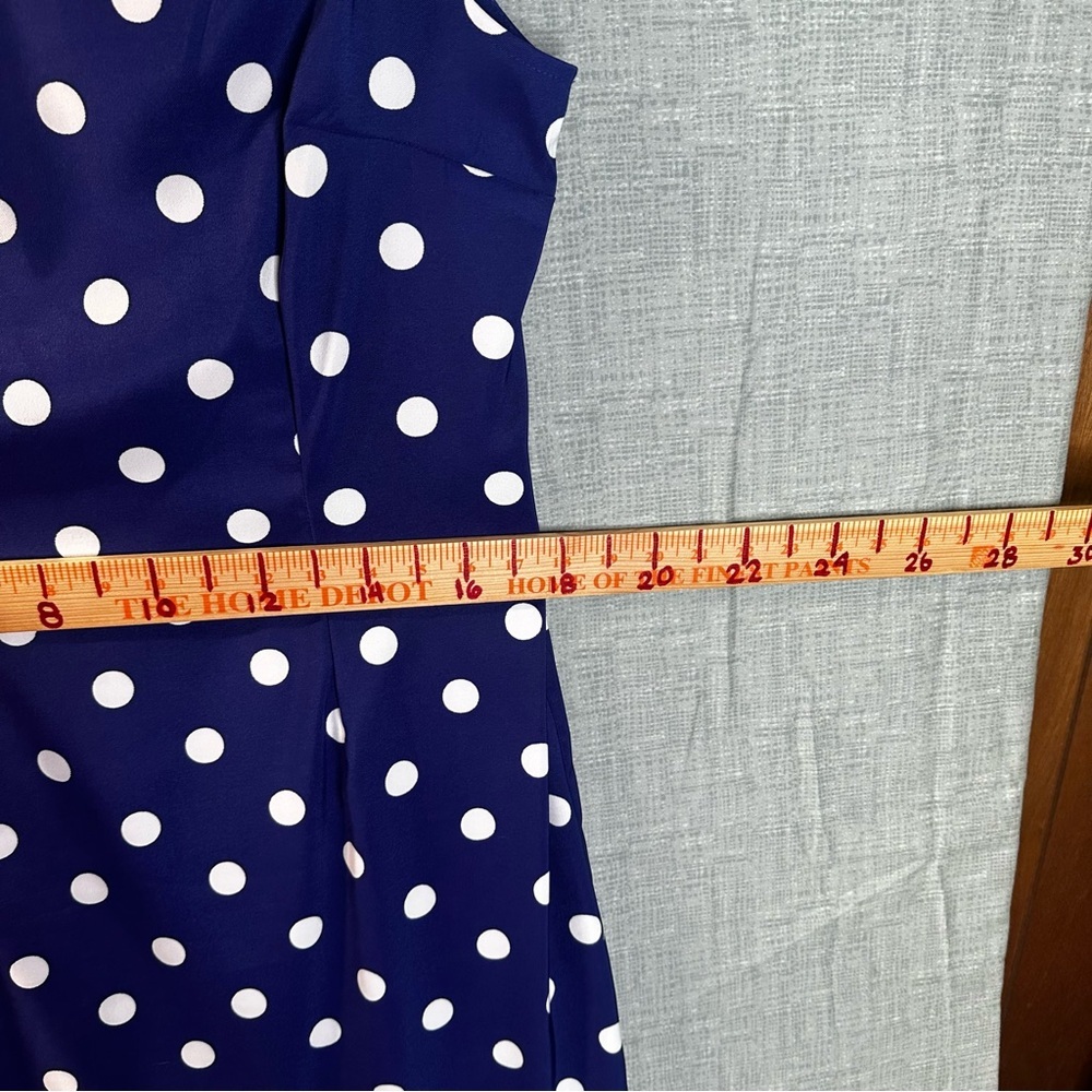 Connected Apparel Blue White Polka Dot Sheath Dress Size 16 Sleeveless Knee Work - Picture 10 of 13